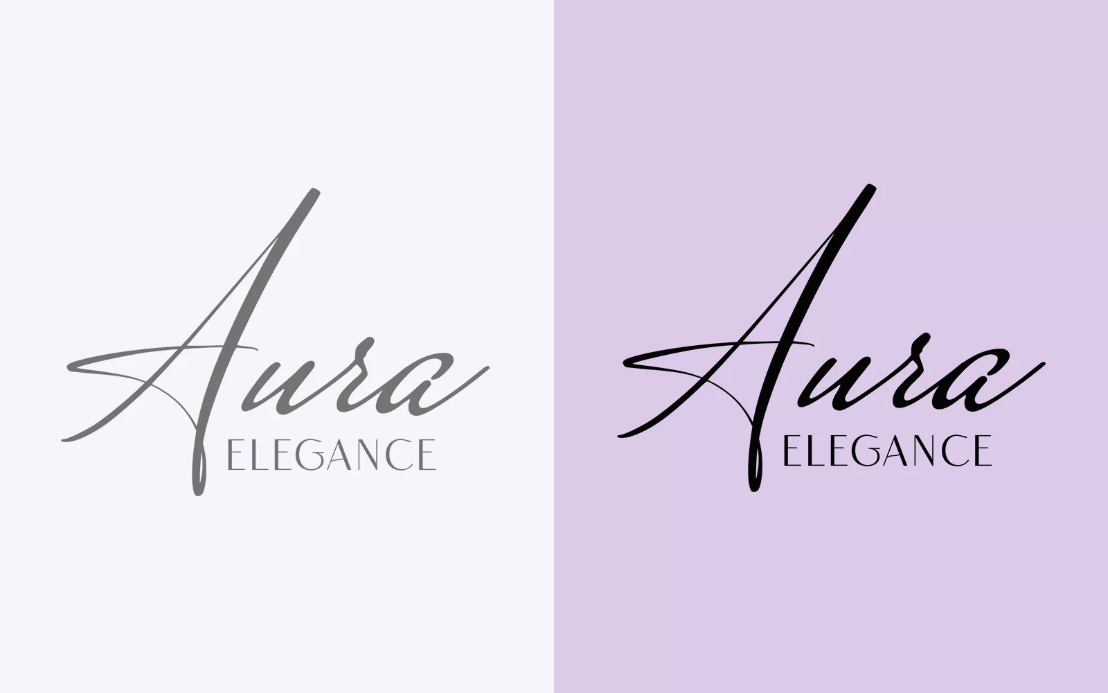 Déclinaisons du logo Aura Élégance sur fond clair et fond lilas