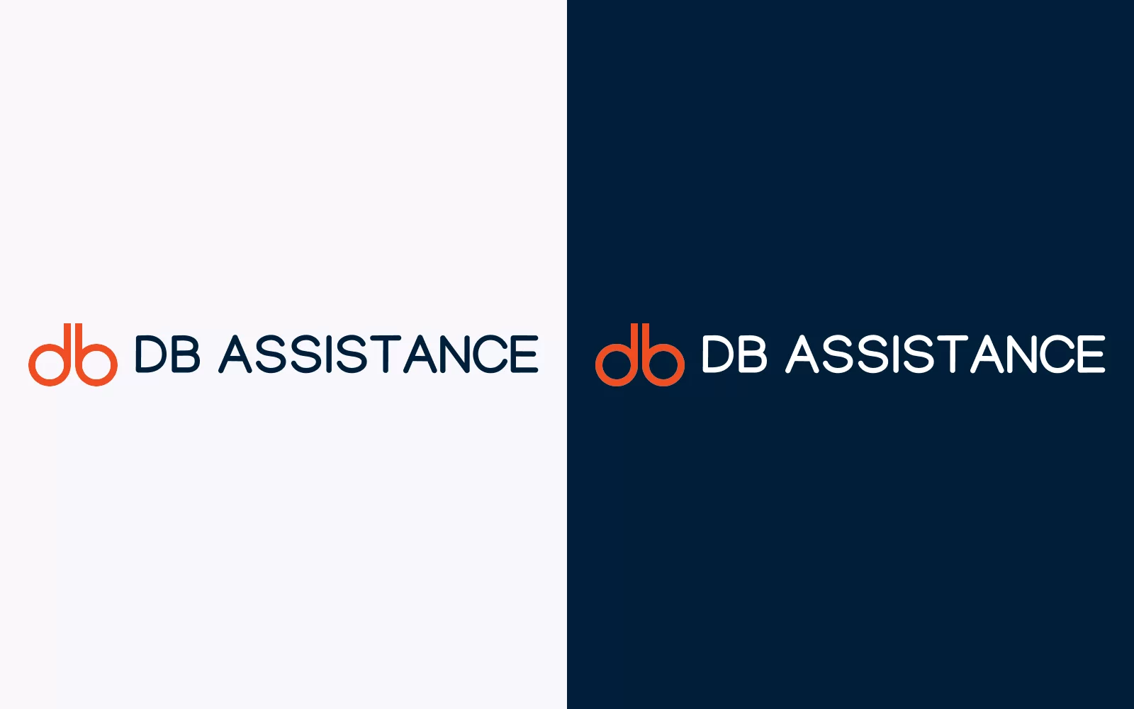 Déclinaisons du logo DB Assistance sur fond clair et fond bleu foncé